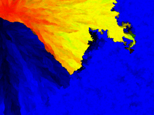 "Sunset over blue mountains"